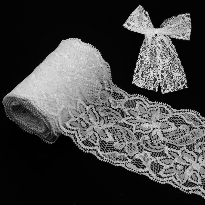 Notoke White Lace Ribbon, 3.14Inch Wide Sewing Lace Trim, 5 Yard Elastic Stretchy Lace's Fabric Perfect for Crafting,Sewing Making,Gift Wrapping and Bridal Wedding Decorations - Image 1